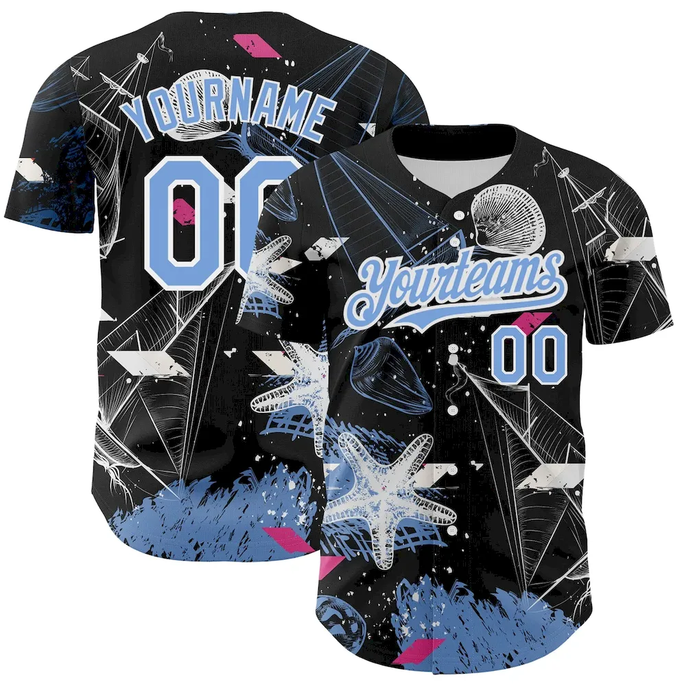 3DPattern2682.webp Custom Black Light Blue-White 3D Pattern Design Sailing Boats Authentic Baseball Jersey - Image 1