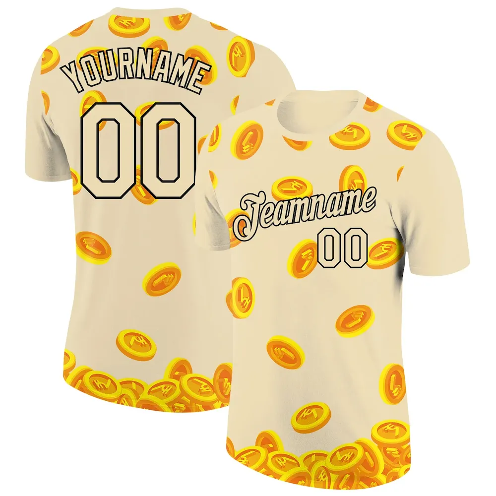 3DPattern4948.webp Custom City Cream Black 3D Pattern Design Rupee Sign Money Theme Performance T-Shirt - Image 1