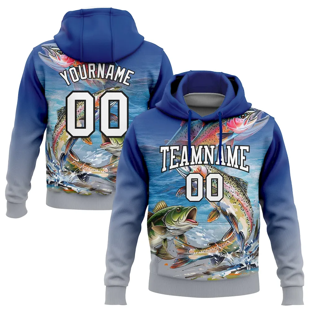 3DPattern5470.webp Custom Stitched Royal Light Gray-Black 3D Rainbow Trout And Largemouth Bass Fish Fishing Sports Pullover Sweatshirt Hoodie - Image 1