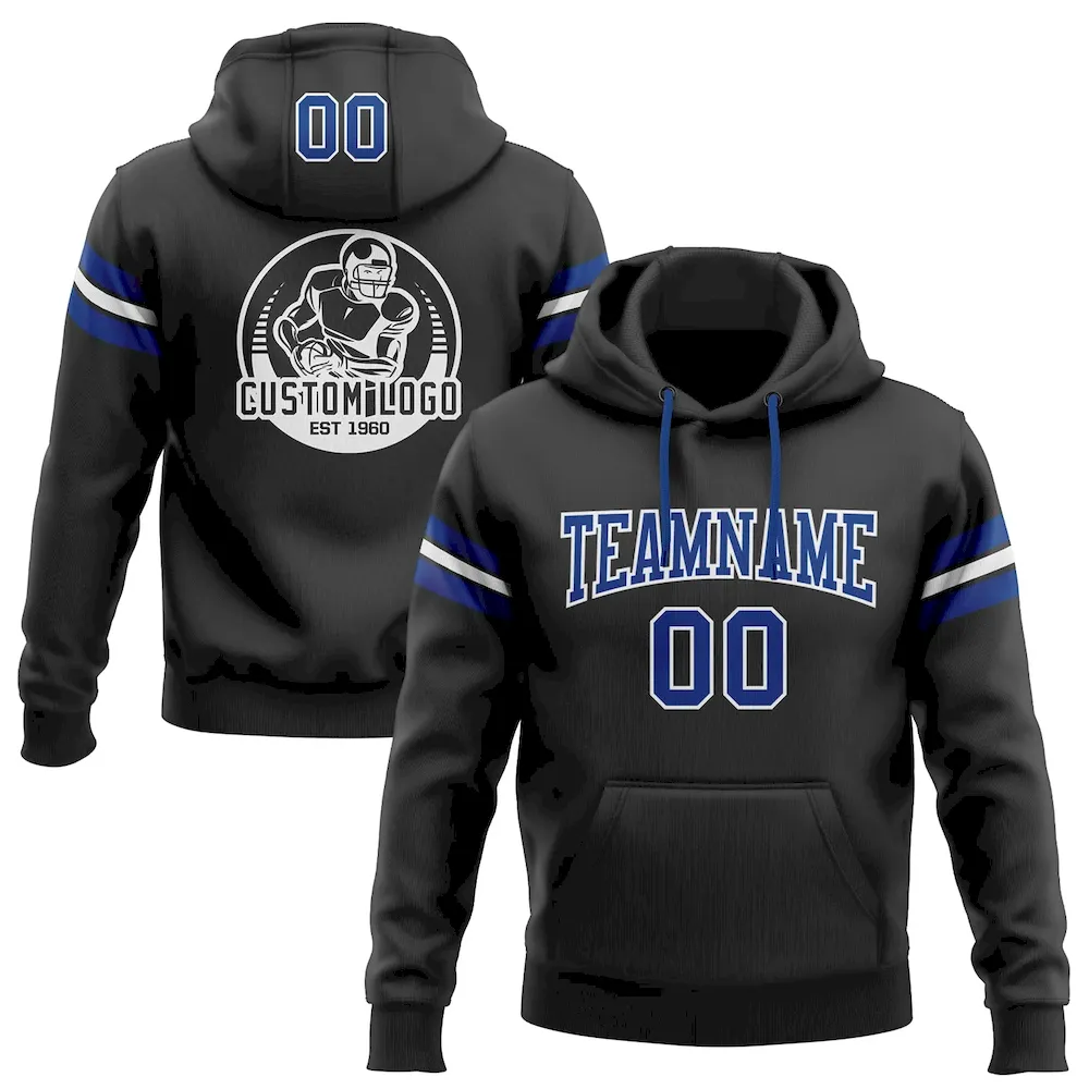 Black1099.webp Custom Stitched Black Royal-White Football Pullover Sweatshirt Hoodie - Image 1