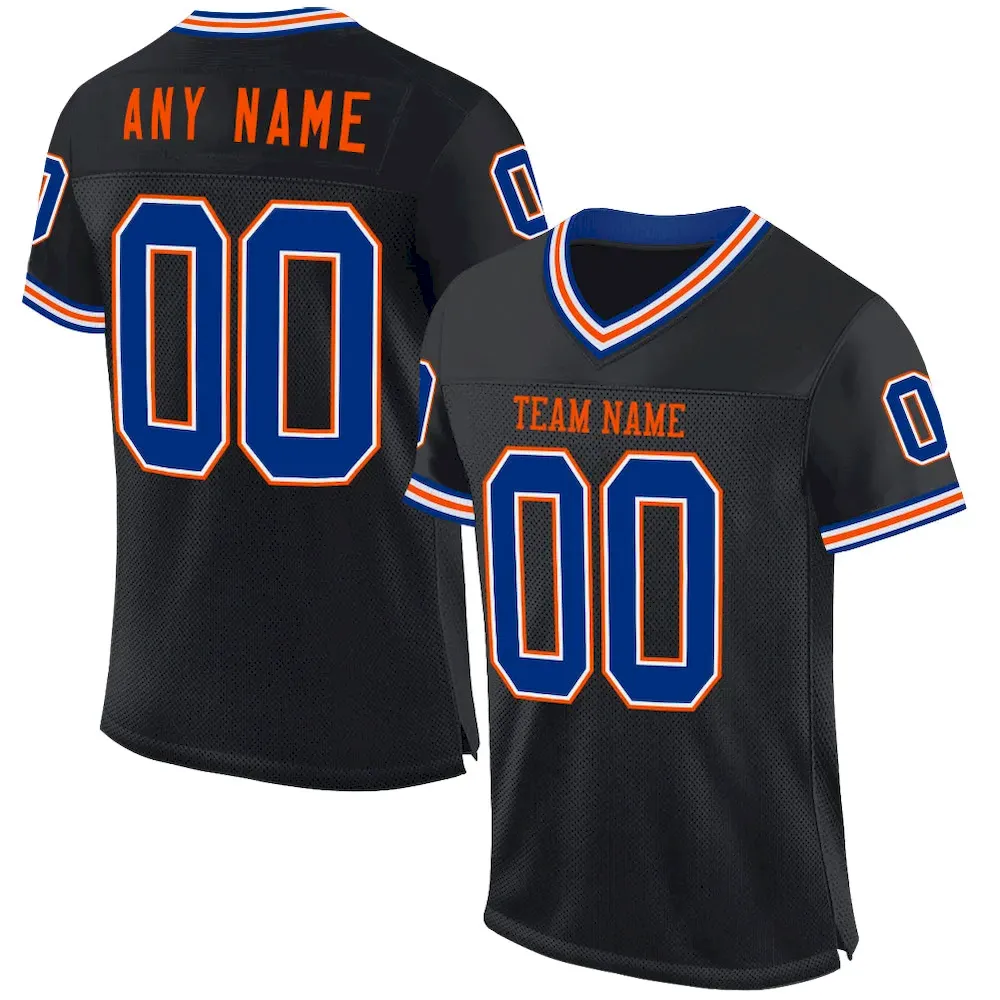 Black2267.webp Custom Black Royal-Orange Mesh Authentic Throwback Football Jersey - Image 1