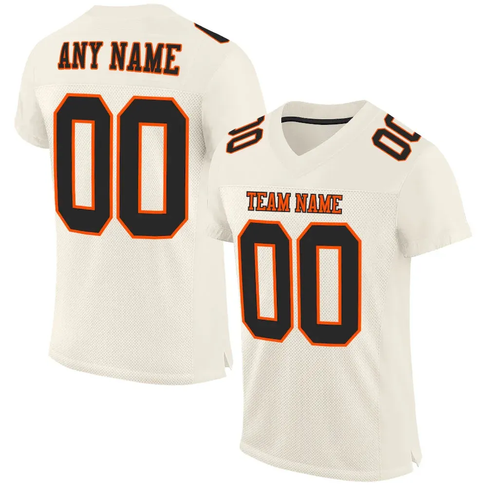 Cream0315.webp Custom Cream Black-Orange Mesh Authentic Football Jersey - Image 1