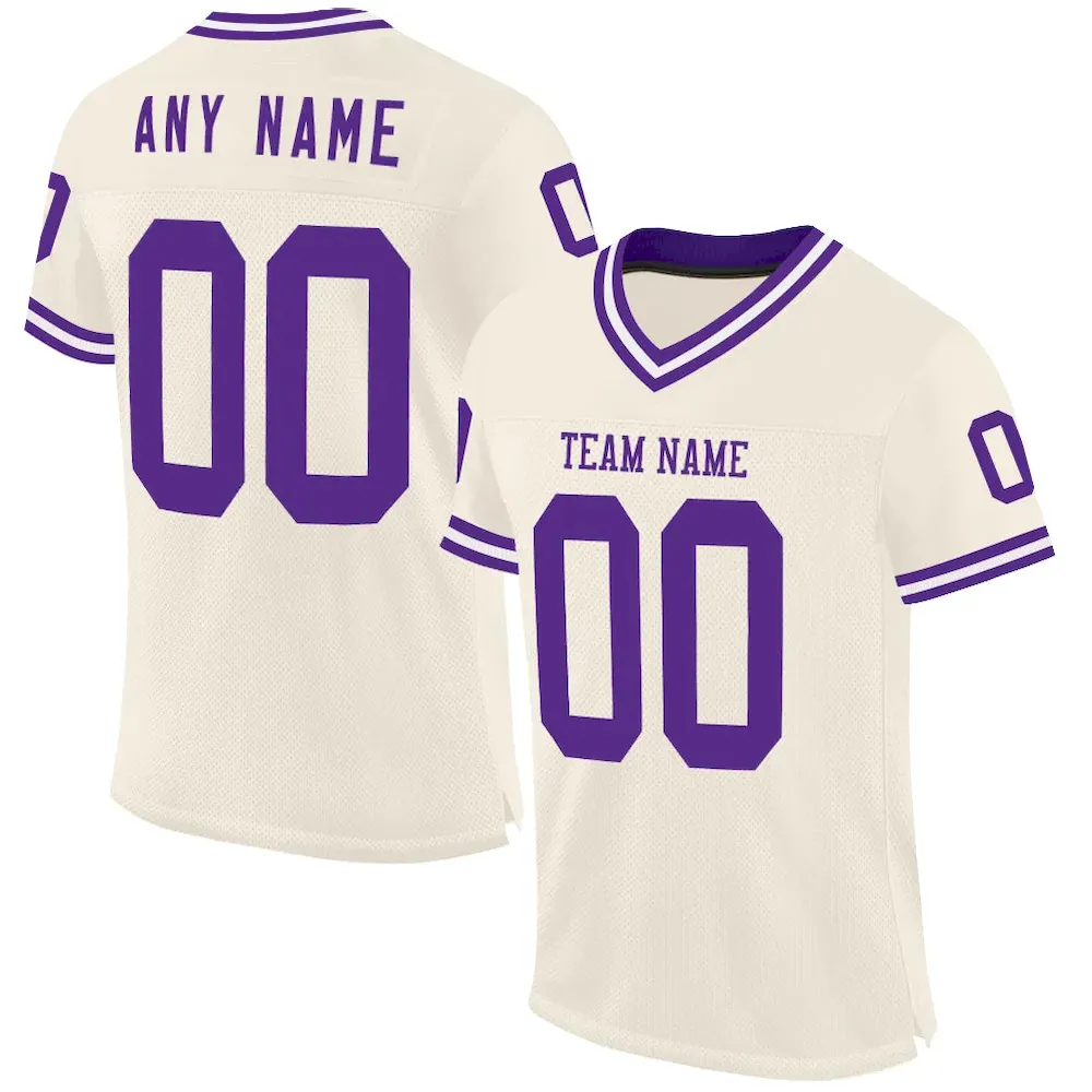 Cream0866.webp Custom Cream Purple-White Mesh Authentic Throwback Football Jersey - Image 1