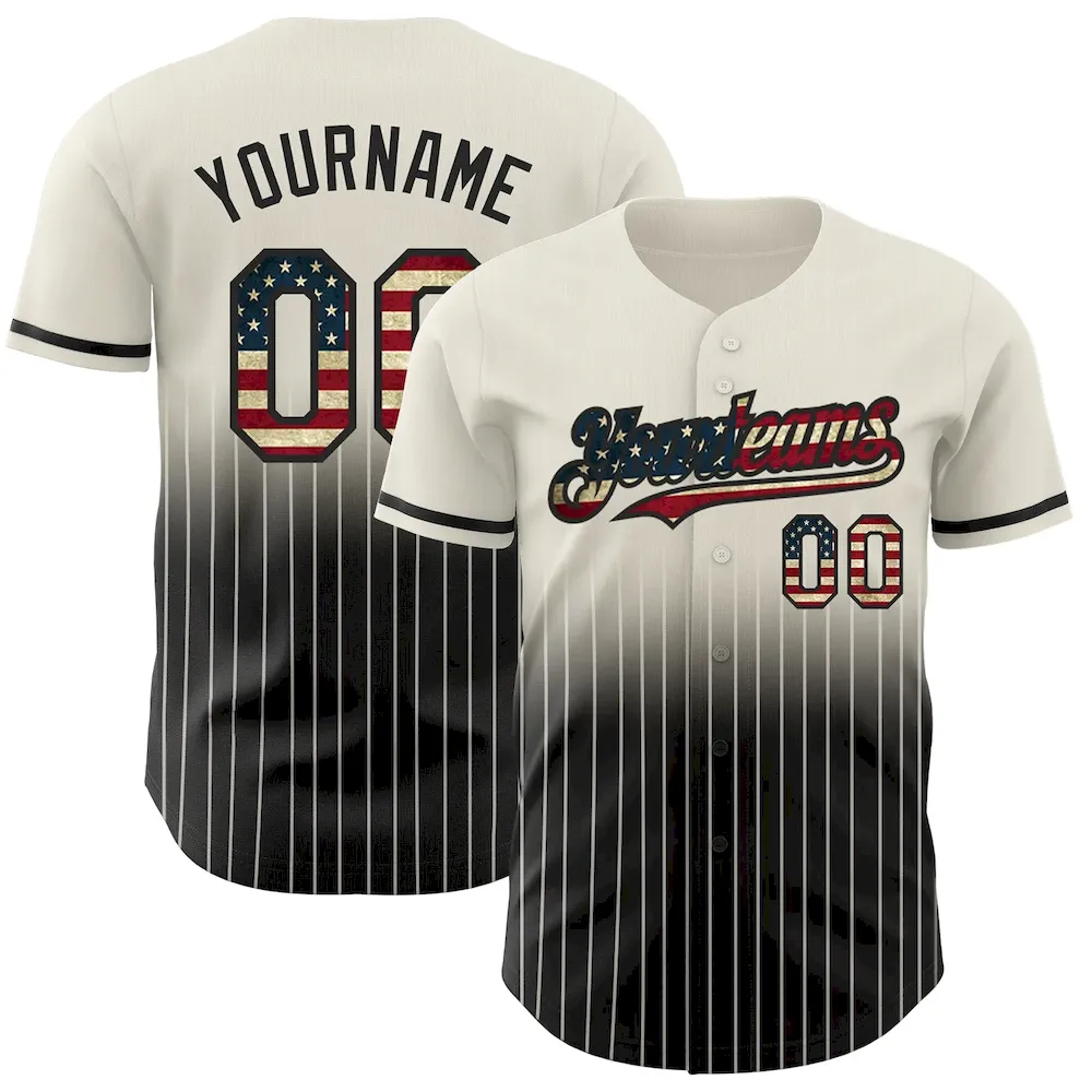 FadeFashion0492.webp Custom Cream Pinstripe Vintage USA Flag-Black Authentic Fade Fashion Baseball Jersey - Image 1