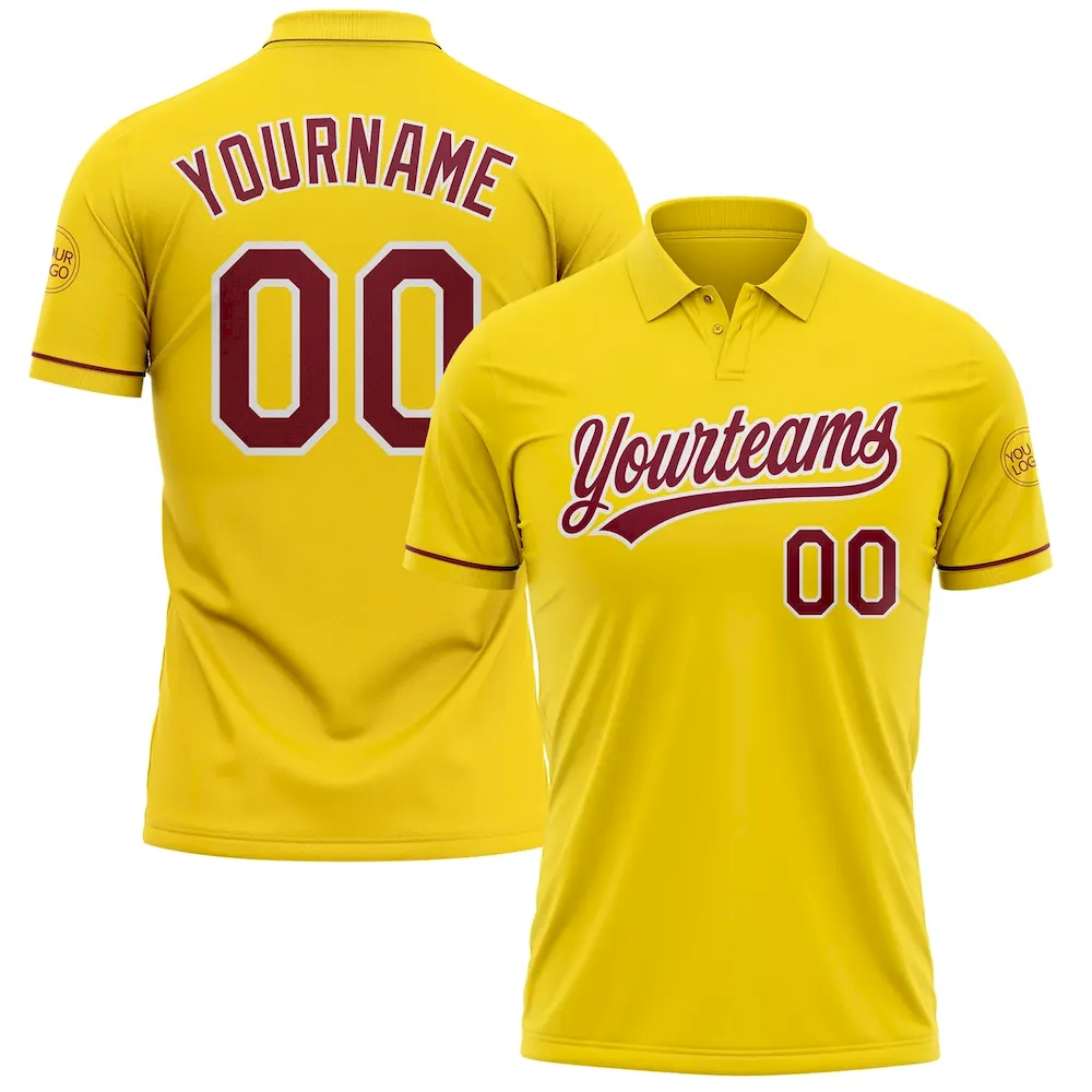 GolfPolo0806.webp Custom Yellow Crimson-White Performance Vapor Golf Polo Shirt - Image 1