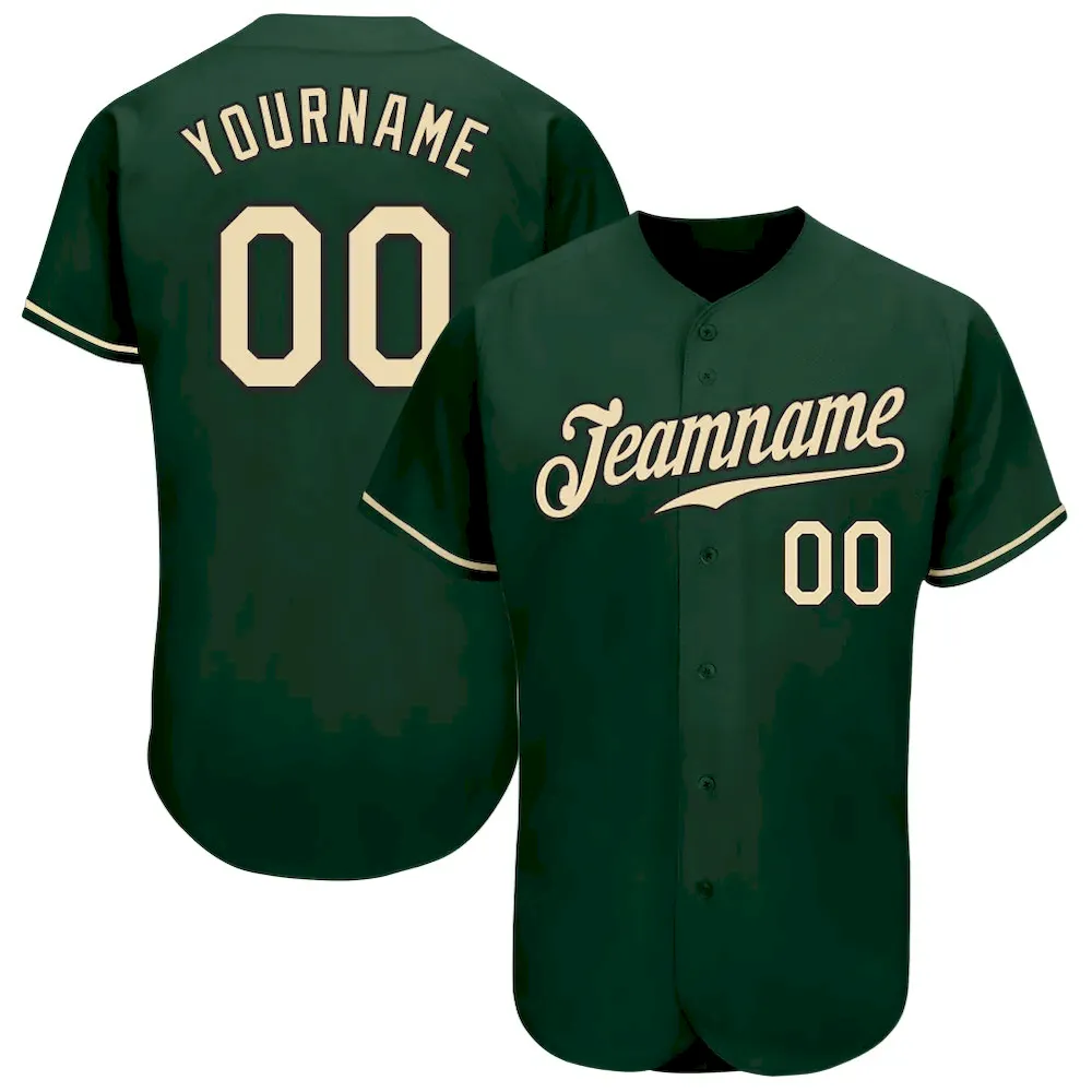 Green0153.webp Custom Green Cream-Black Authentic Baseball Jersey - Image 1