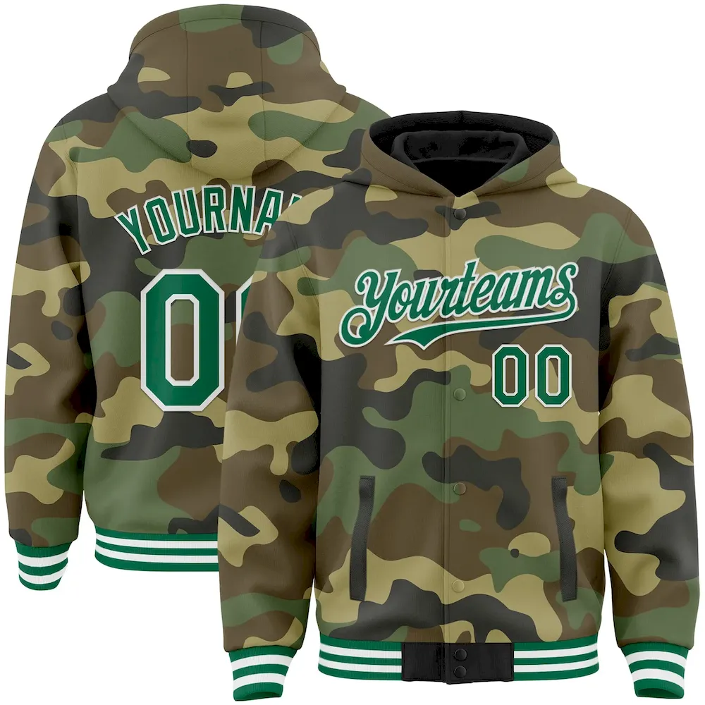 Jacket4750.webp Custom Camo Kelly Green-White Bomber Full-Snap Varsity Letterman Salute To Service Hoodie Jacket - Image 1