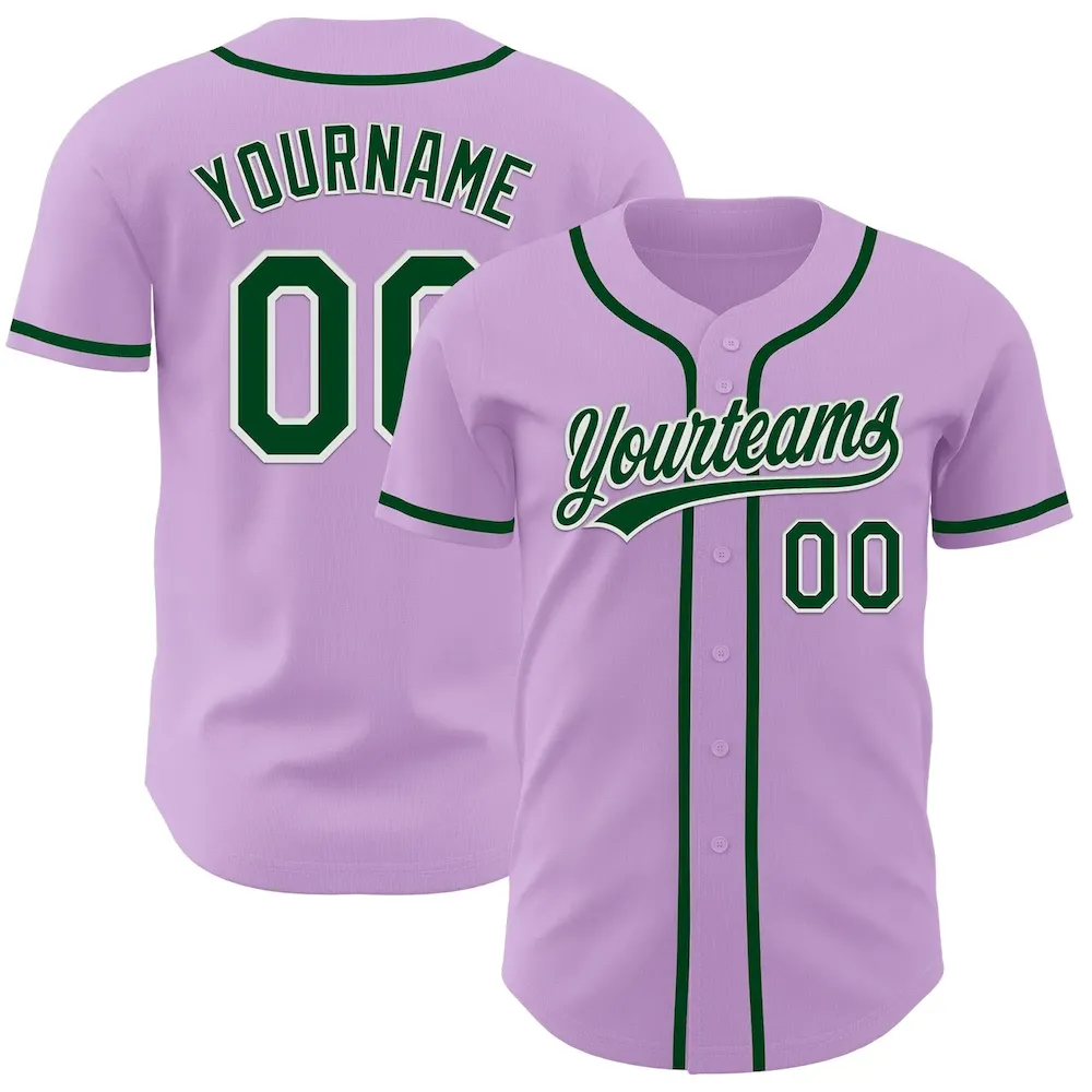 LightPurple0015.webp Custom Light Purple Green-White Authentic Baseball Jersey - Image 1