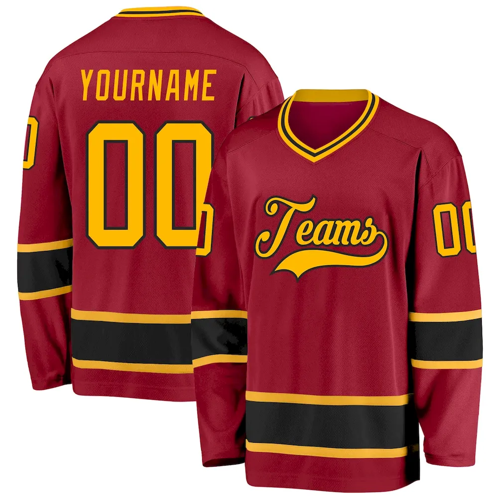 Maroon0054.webp Custom Maroon Gold-Black Hockey Jersey - Image 1