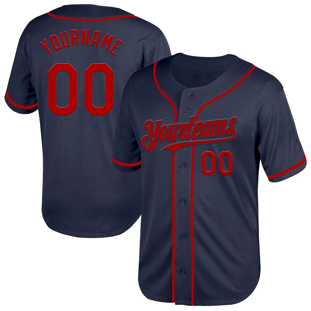 Navy0763.webp Custom Navy Red Mesh Authentic Throwback Baseball Jersey - Image 1