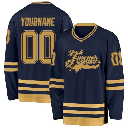 Custom Navy Old Gold Hockey Jersey