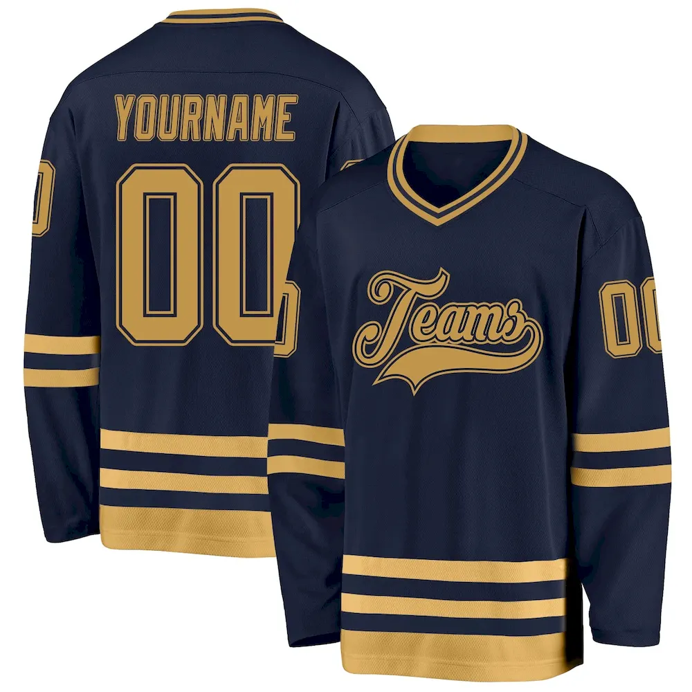 Navy0989.webp Custom Navy Old Gold Hockey Jersey - Image 1