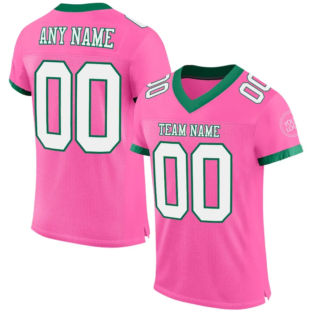 Pink0269.webp Custom Pink White-Kelly Green Mesh Authentic Football Jersey - Image 1