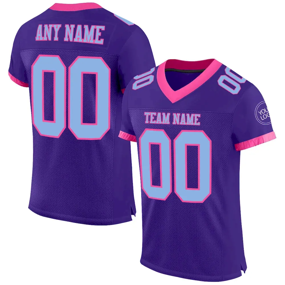 Purple0457.webp Custom Purple Light Blue-Pink Mesh Authentic Football Jersey - Image 1