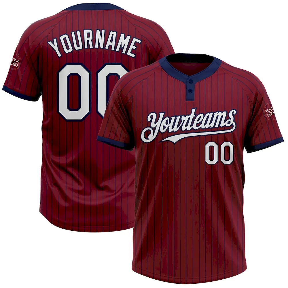 Softball1207.webp Custom Crimson Navy Pinstripe White Two-Button Unisex Softball Jersey - Image 1