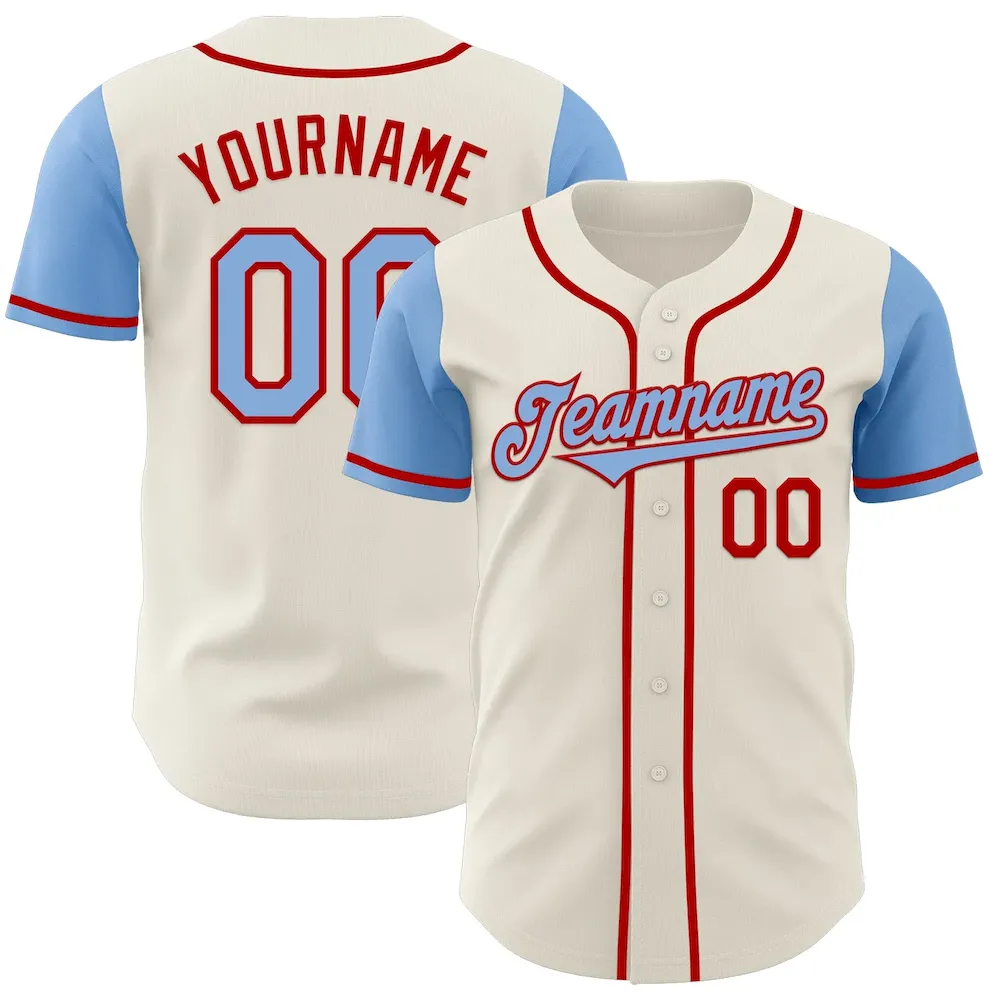 TwoTone0680.webp Custom Cream Light Blue-Red Authentic Two Tone Baseball Jersey - Image 1