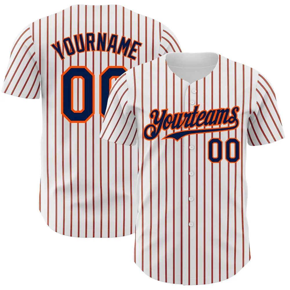 White1697.webp Custom White (Navy Orange Pinstripe) Navy-Orange Authentic Baseball Jersey - Image 1